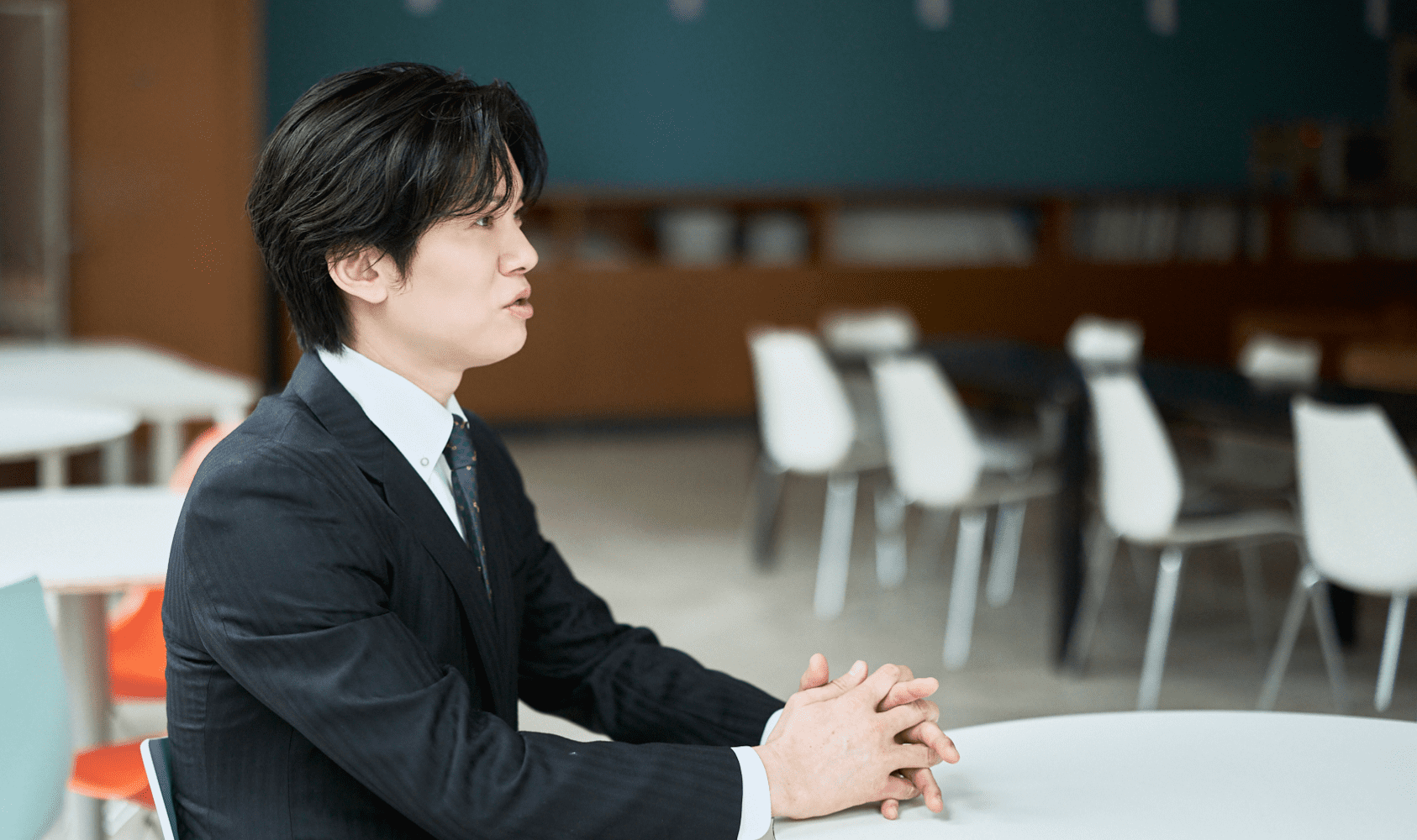 インタビューに答える代表 遠藤勇太