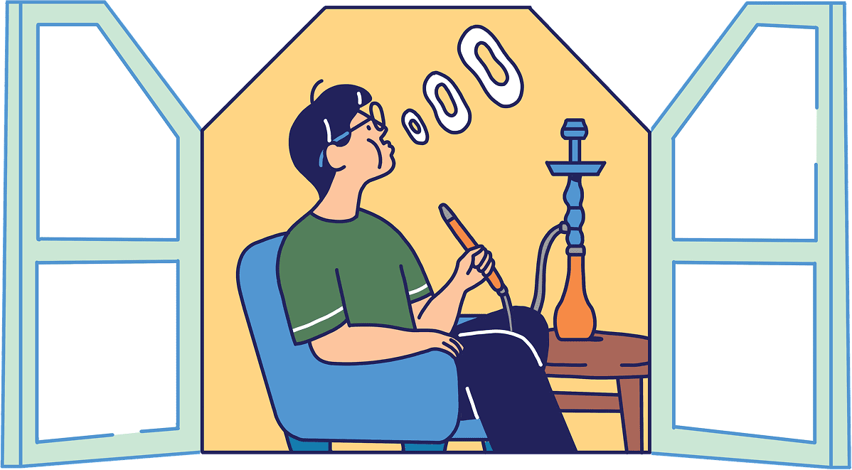 窓辺で音楽を奏でる人のイラスト